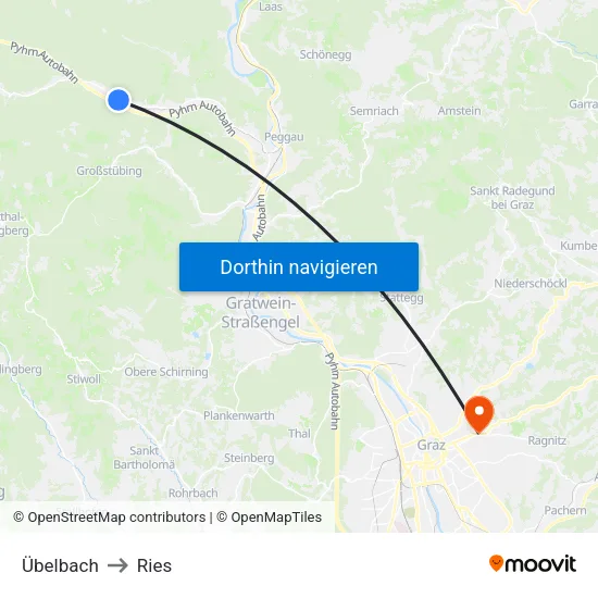 Übelbach to Ries map