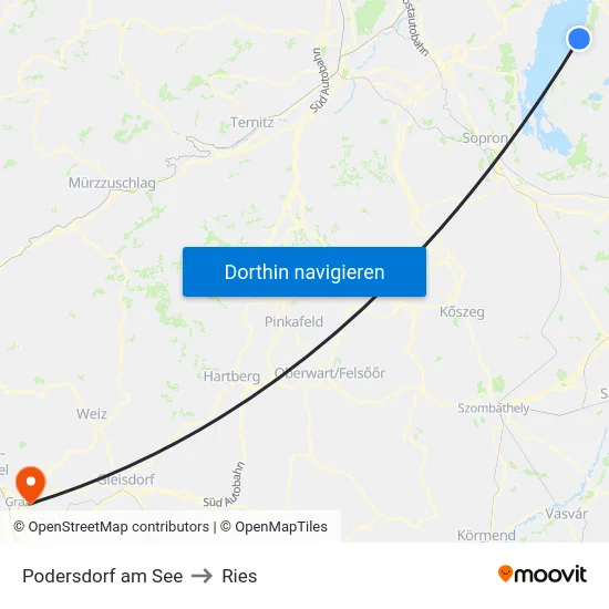 Podersdorf am See to Ries map