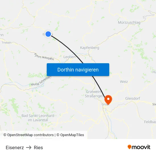 Eisenerz to Ries map