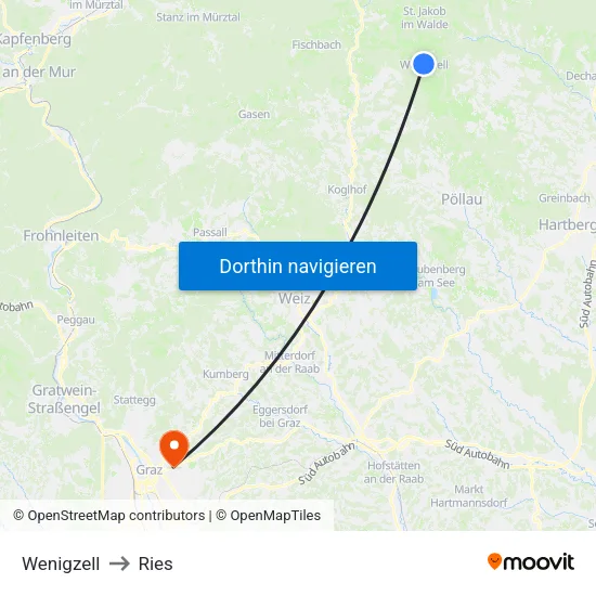 Wenigzell to Ries map