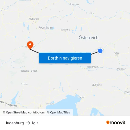 Judenburg to Igls map