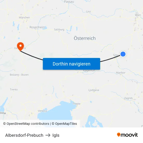 Albersdorf-Prebuch to Igls map