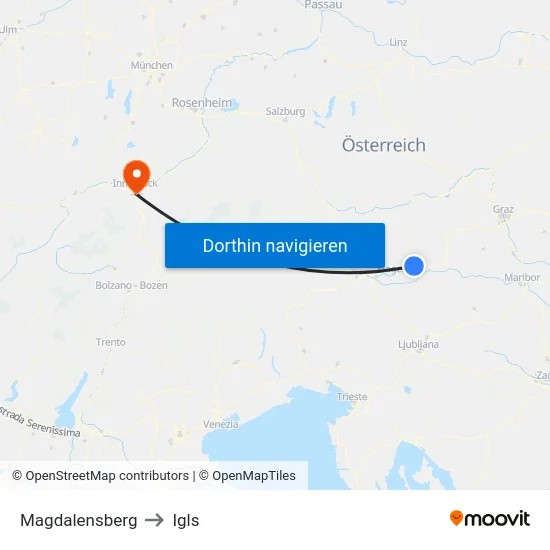 Magdalensberg to Igls map