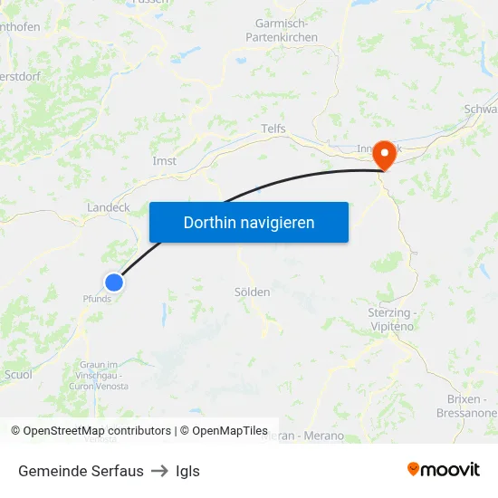 Gemeinde Serfaus to Igls map