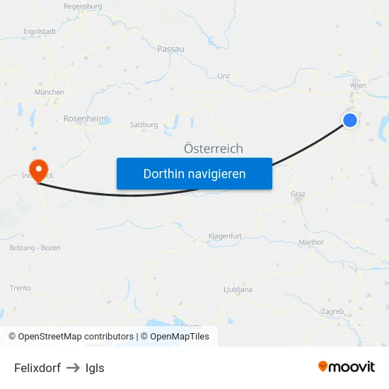 Felixdorf to Igls map