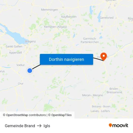 Gemeinde Brand to Igls map