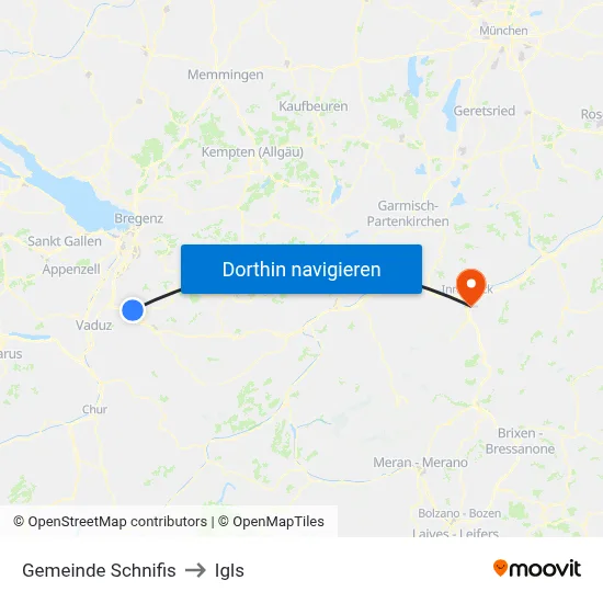 Gemeinde Schnifis to Igls map