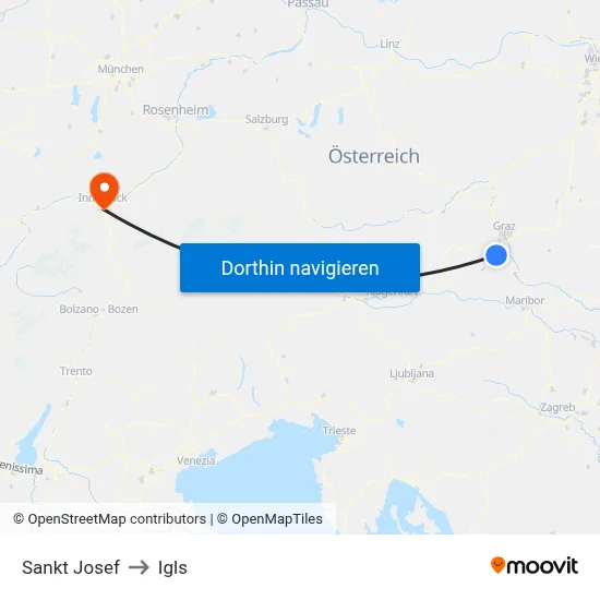 Sankt Josef to Igls map