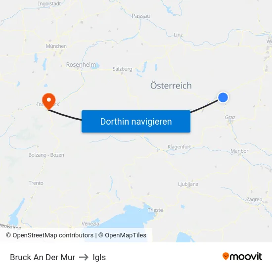 Bruck An Der Mur to Igls map