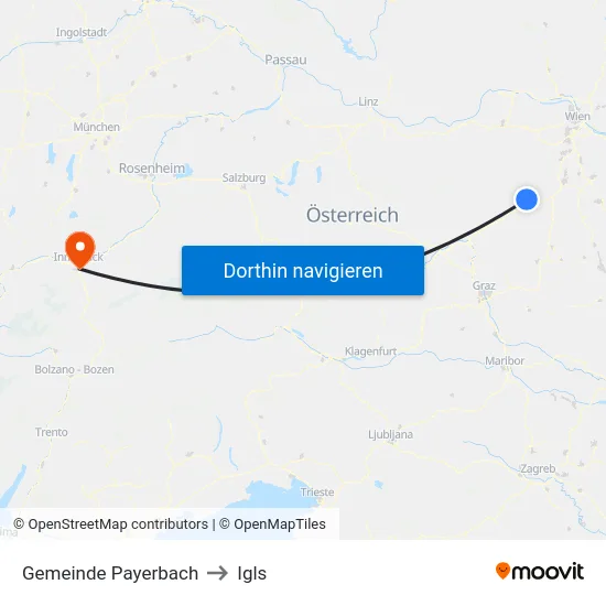 Gemeinde Payerbach to Igls map