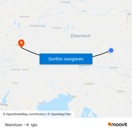 Weinitzen to Igls map