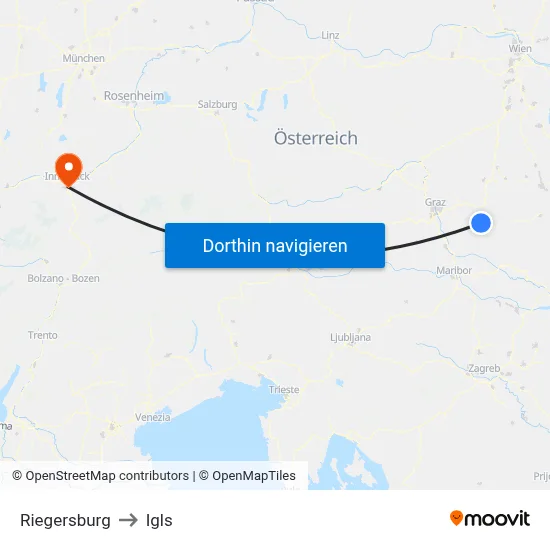 Riegersburg to Igls map