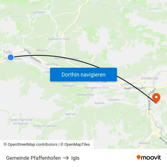 Gemeinde Pfaffenhofen to Igls map