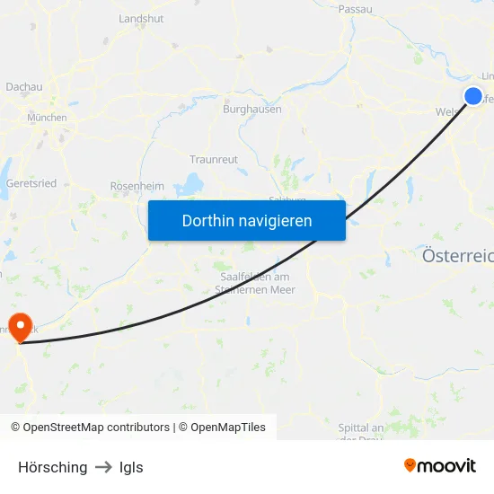 Hörsching to Igls map