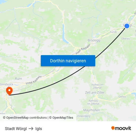Stadt Wörgl to Igls map