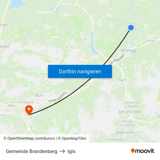 Gemeinde Brandenberg to Igls map
