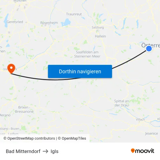 Bad Mitterndorf to Igls map