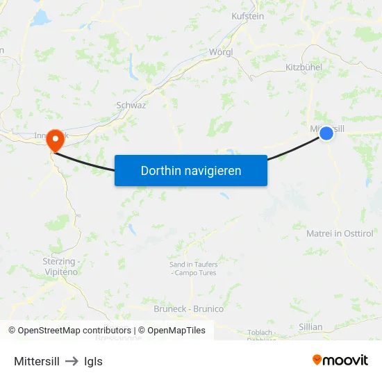 Mittersill to Igls map