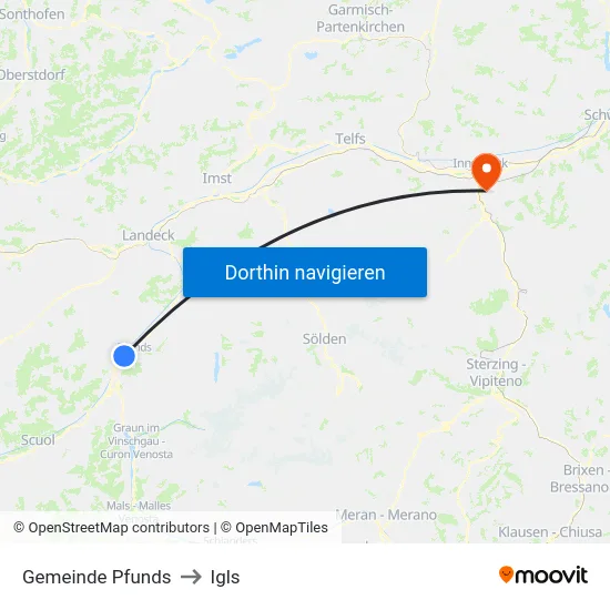 Gemeinde Pfunds to Igls map