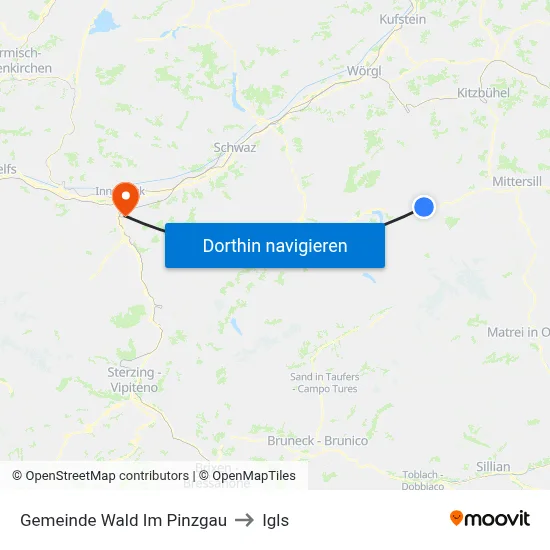 Gemeinde Wald Im Pinzgau to Igls map