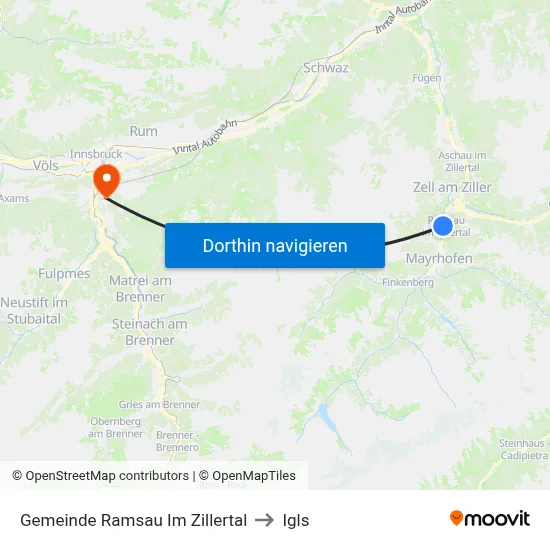 Gemeinde Ramsau Im Zillertal to Igls map