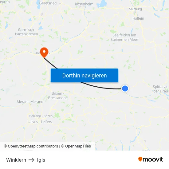 Winklern to Igls map