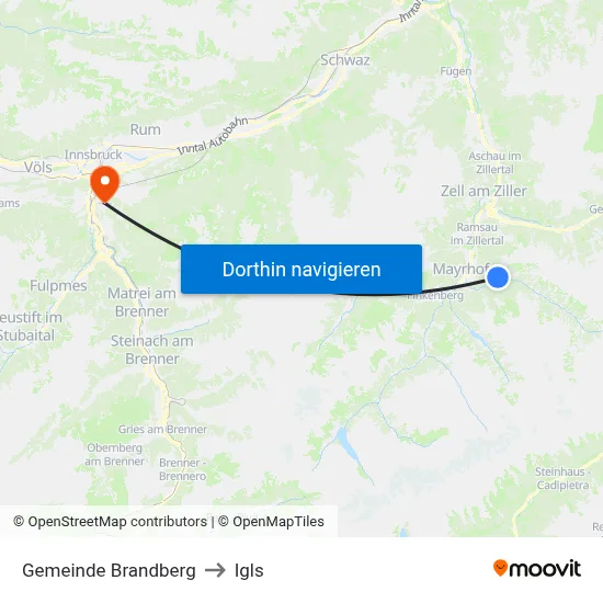 Gemeinde Brandberg to Igls map