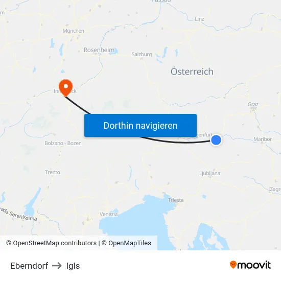 Eberndorf to Igls map