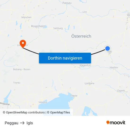Peggau to Igls map
