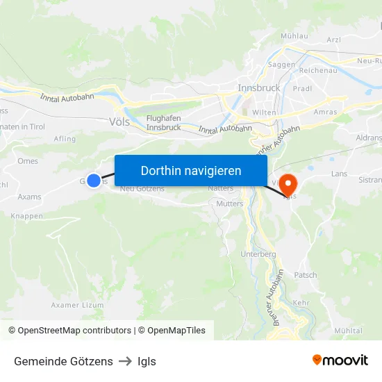 Gemeinde Götzens to Igls map
