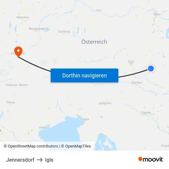 Jennersdorf to Igls map