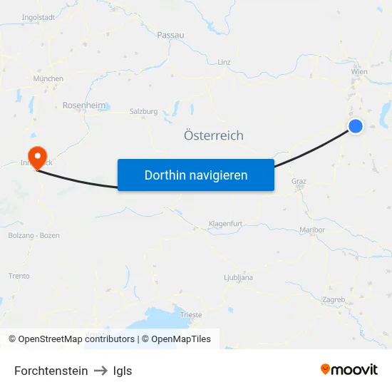 Forchtenstein to Igls map