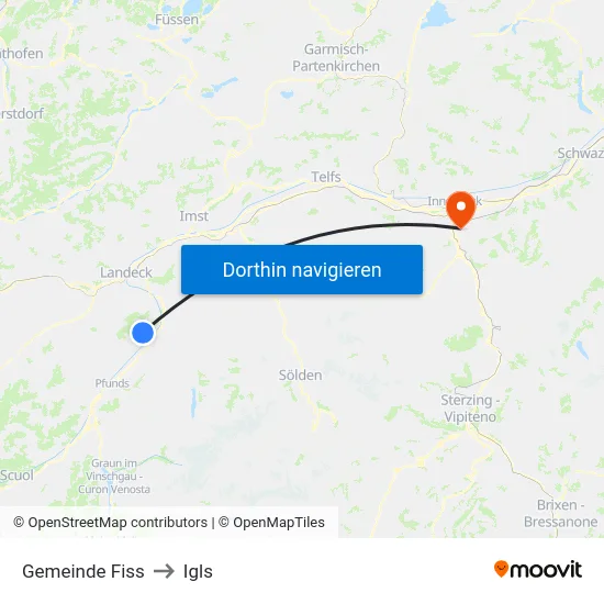 Gemeinde Fiss to Igls map