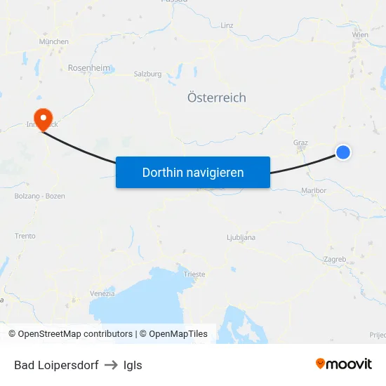 Bad Loipersdorf to Igls map