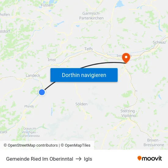 Gemeinde Ried Im Oberinntal to Igls map