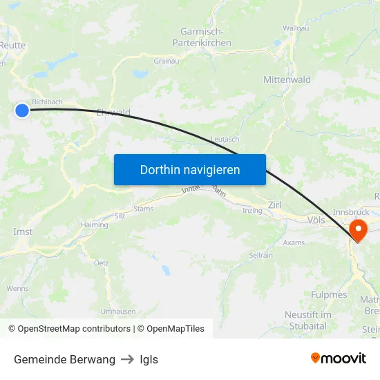 Gemeinde Berwang to Igls map