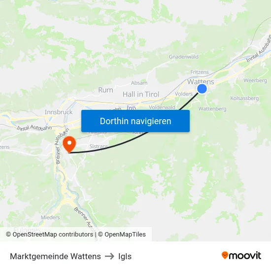 Marktgemeinde Wattens to Igls map