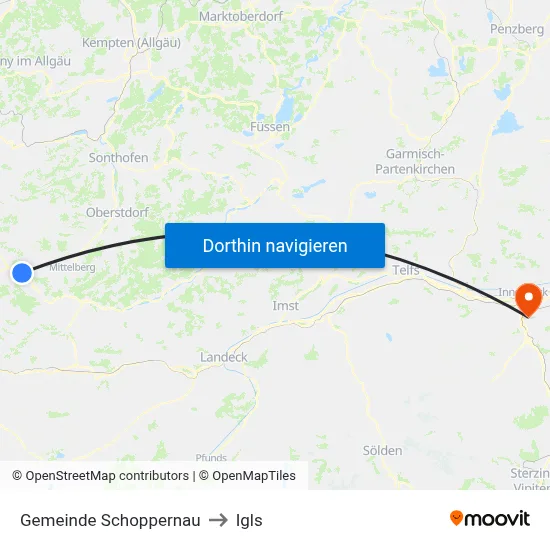 Gemeinde Schoppernau to Igls map