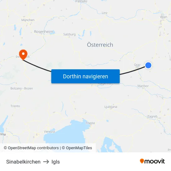 Sinabelkirchen to Igls map