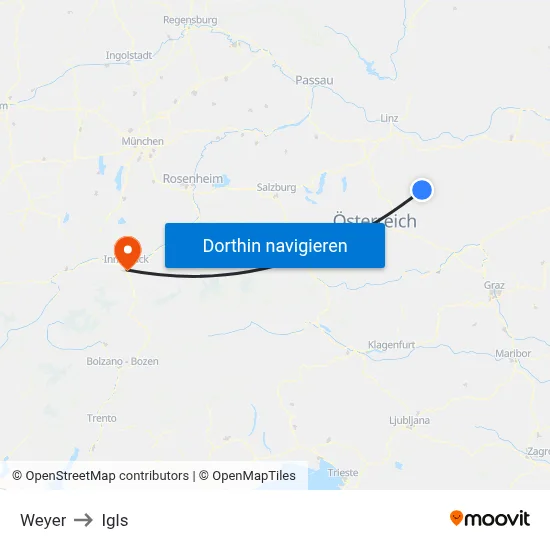Weyer to Igls map