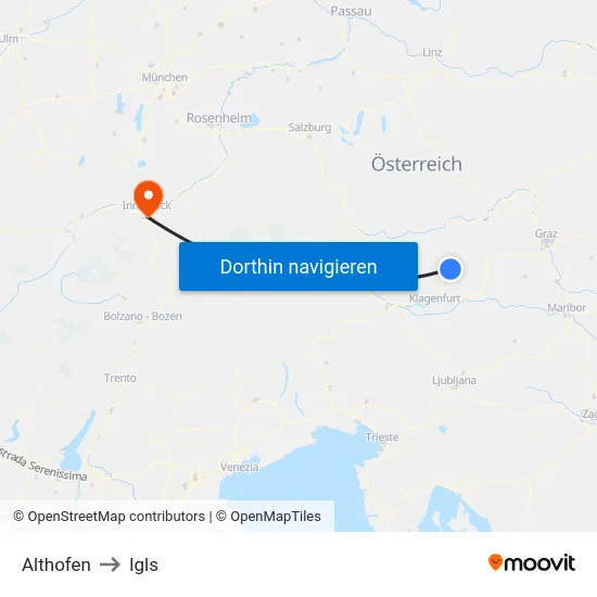 Althofen to Igls map