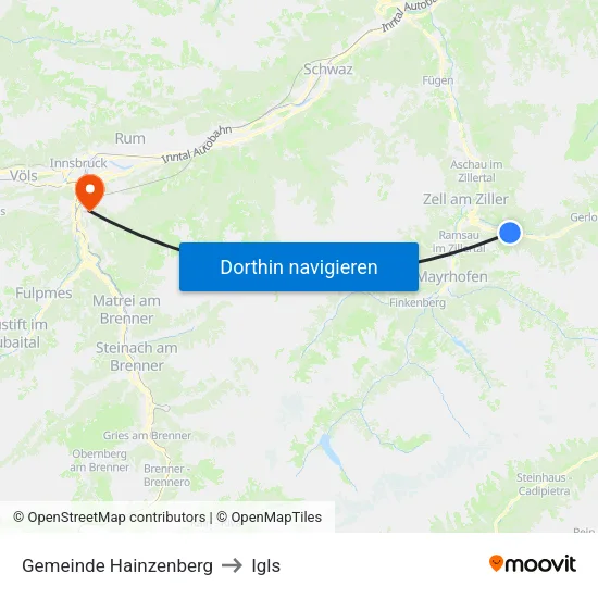 Gemeinde Hainzenberg to Igls map