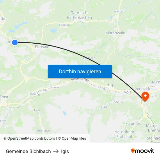 Gemeinde Bichlbach to Igls map