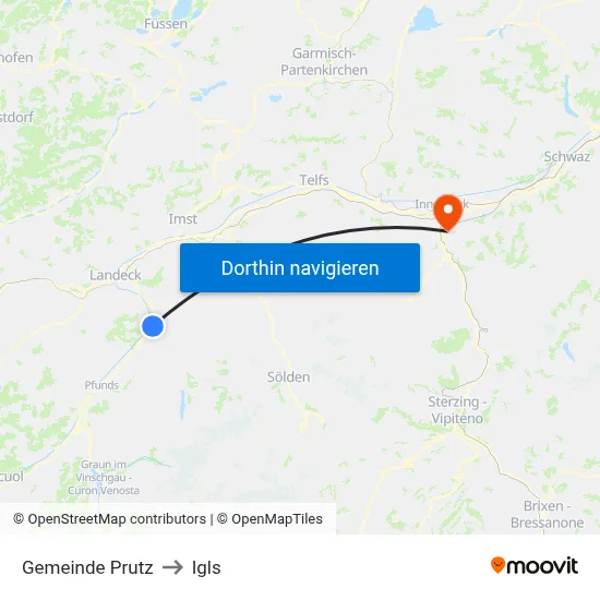 Gemeinde Prutz to Igls map
