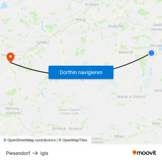 Piesendorf to Igls map