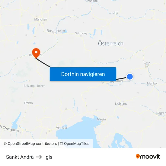 Sankt Andrä to Igls map