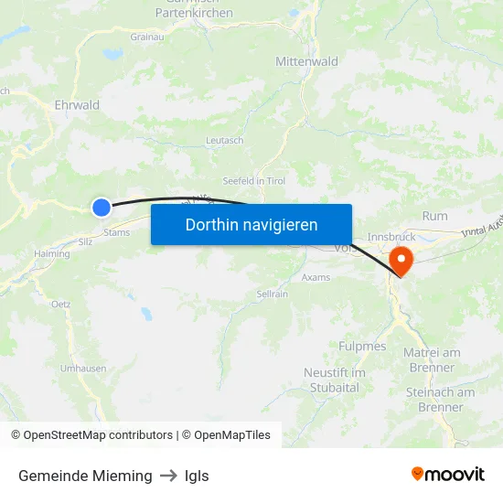 Gemeinde Mieming to Igls map