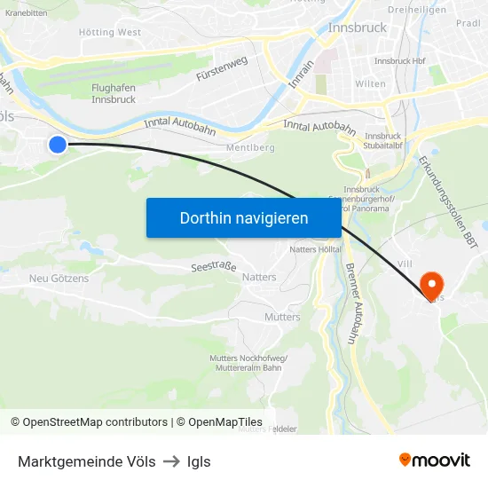Marktgemeinde Völs to Igls map