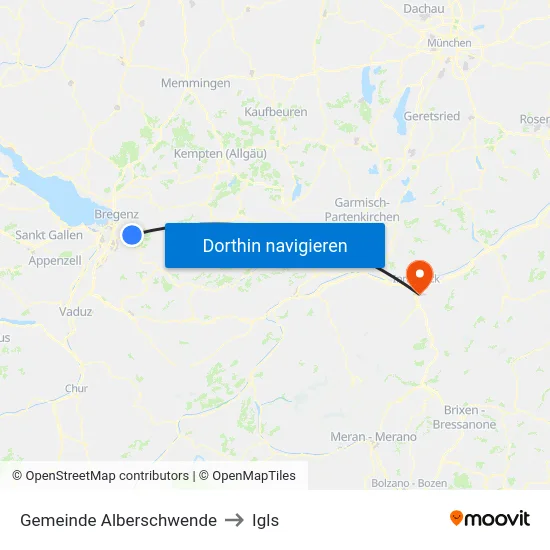 Gemeinde Alberschwende to Igls map