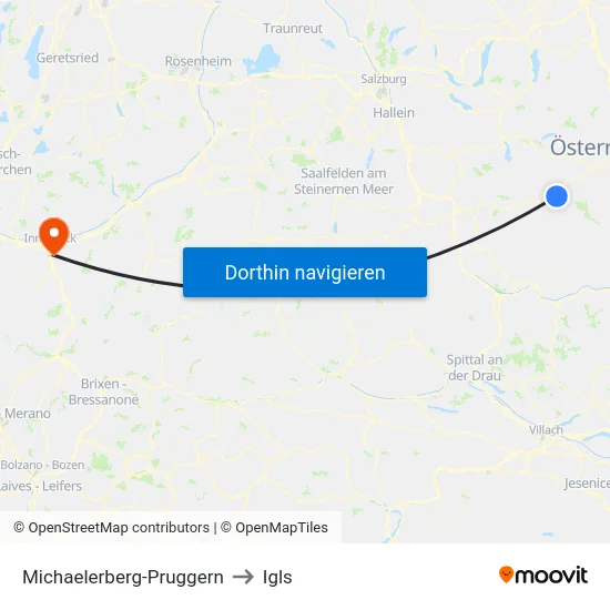 Michaelerberg-Pruggern to Igls map